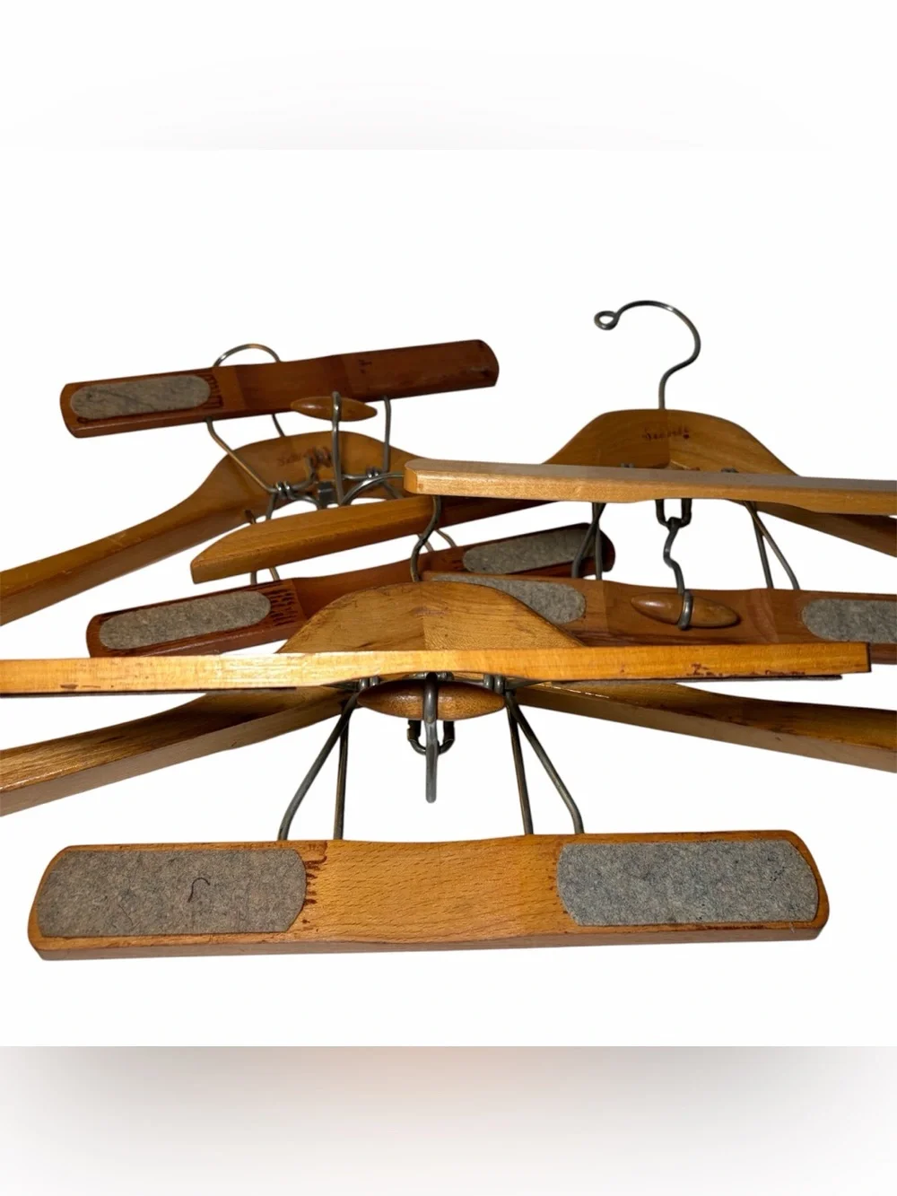 Lot Of 3 Vintage SETWELL Suit Jacket with Trousers Pants Garment Wooden Hangers
